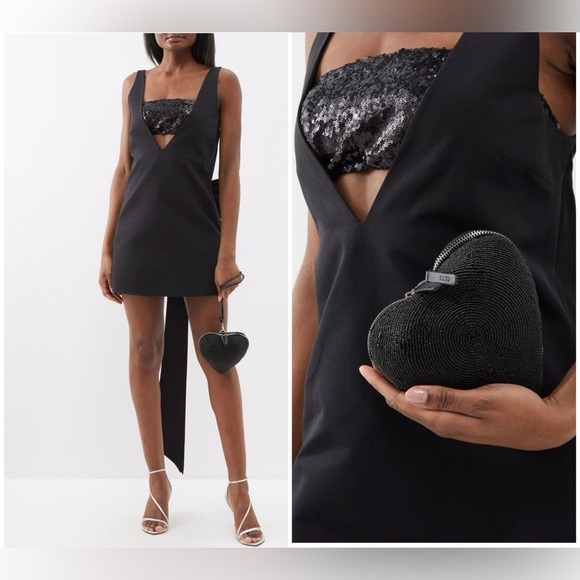 New! Staud Beaded Heart Clutch Bag in Black 🖤 🪩 Runway! - Picture 2 of 16